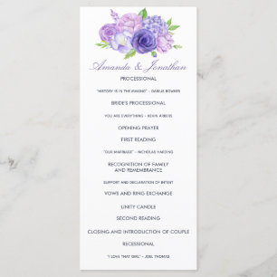 Programme de mariage floral à thème ultra violet