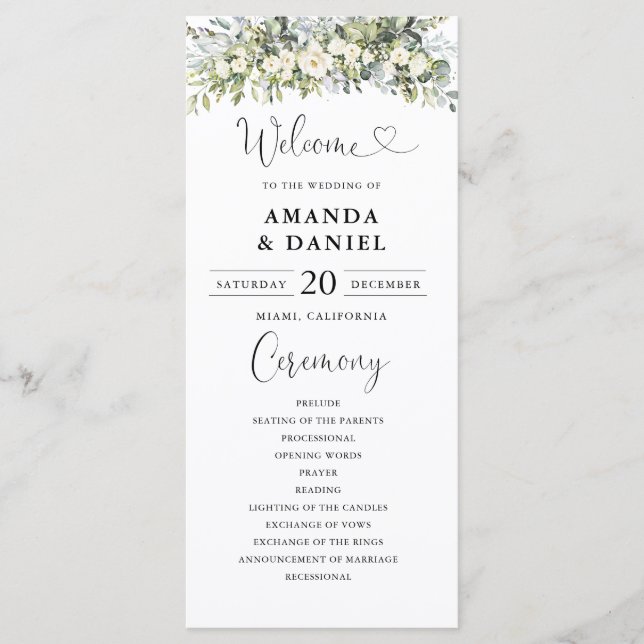 Programme de mariage floral blanc (Devant)