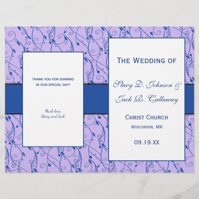 Programme de mariage floral bleu et Lilac (Devant)