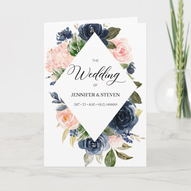 Programme de mariage floral bleu et rose vif de la (Devant)