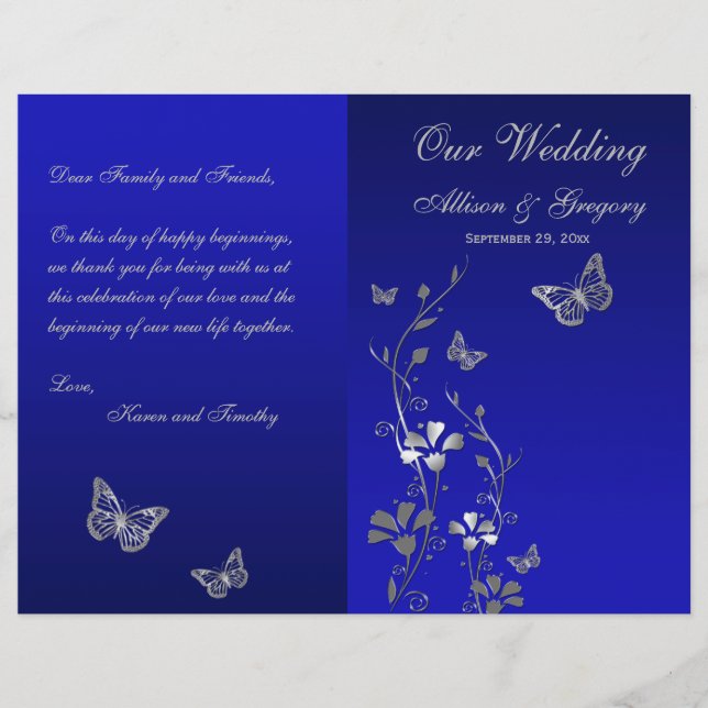 Programme de mariage floral Bleu, Gris Argent Papi (Devant)