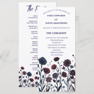 Programme de mariage floral bordeaux et bleu lunat
