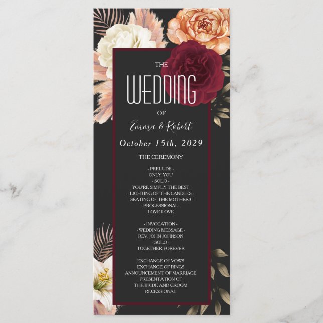 Programme de mariage floral de Bourgogne (Devant)