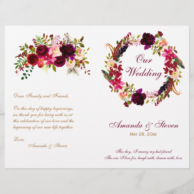 Programme de mariage floral de Bourgogne (Devant)