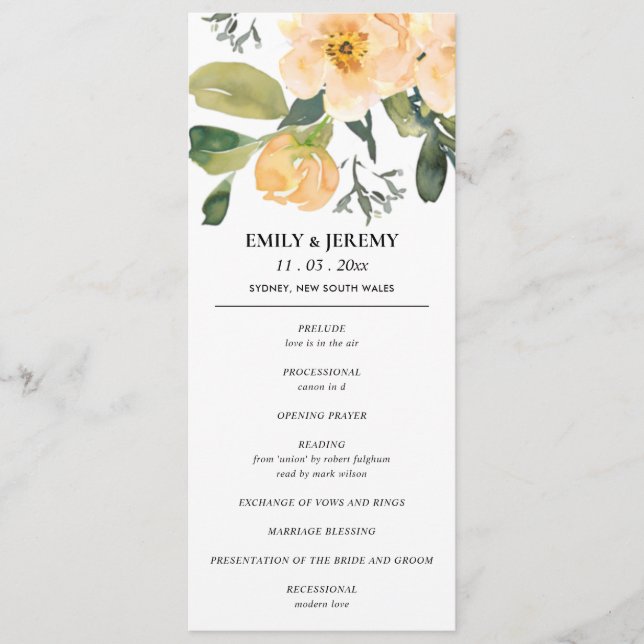 PROGRAMME DE MARIAGE FLORAL DE LA COULEUR D'EAU DE (Devant)