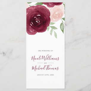 Programme de mariage floral de l'aquarelle de Bour