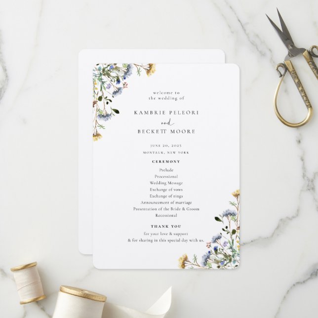 Programme de mariage floral de prairie sauvage (Devant/Arrière en situation)