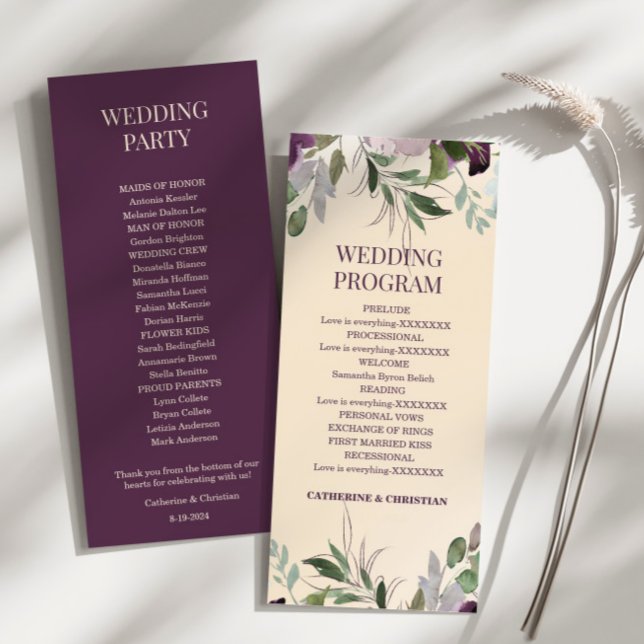 Programme de mariage floral de prune beige (Créateur téléchargé)