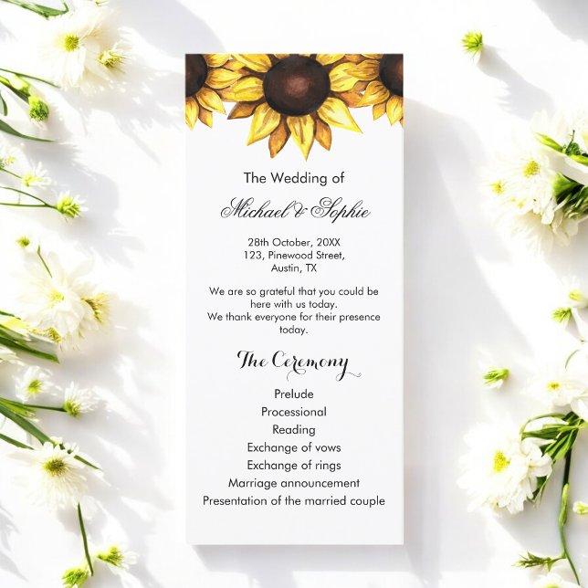 Programme de mariage floral de tournesol Carte bla (Créateur téléchargé)