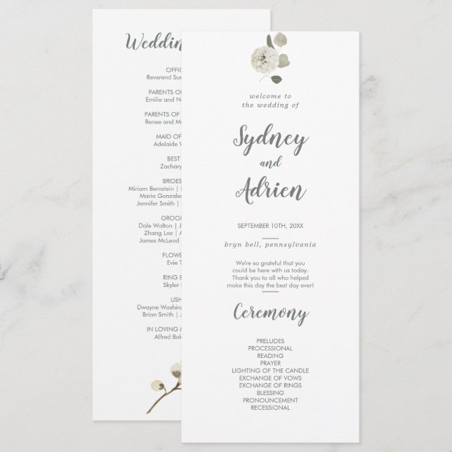 Programme de mariage floral d'hiver (Devant / Derrière)