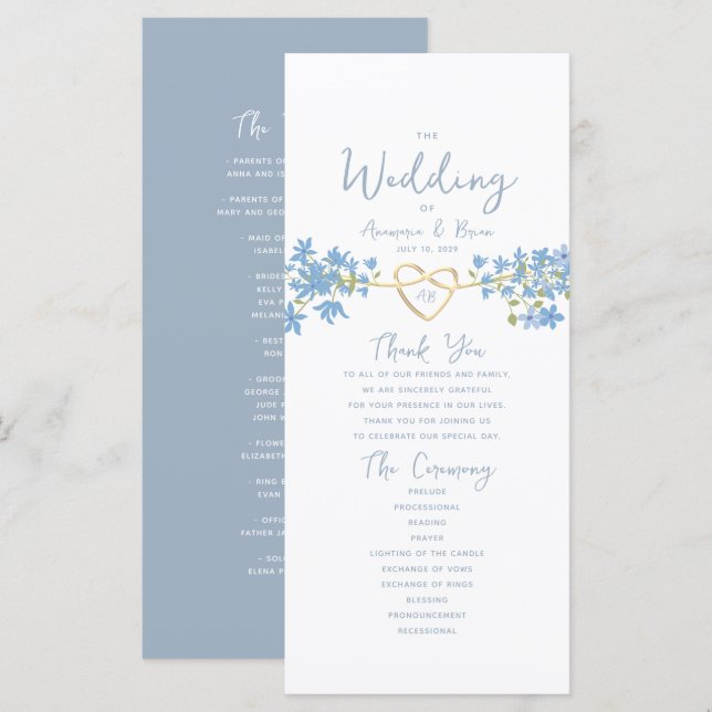 Programme de mariage Floral Dusty Blue (Devant / Derrière)