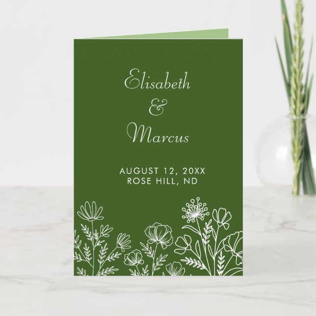Programme de mariage floral élégant vert (Devant)