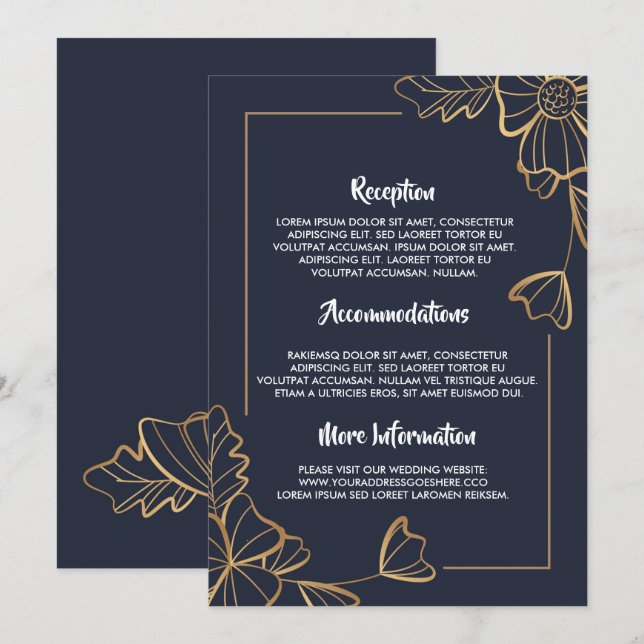 Programme de mariage floral en or et Navy (Devant / Derrière)