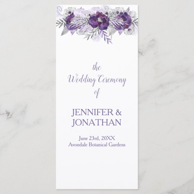 Programme de mariage floral gris lavande violet (Devant)