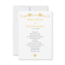 Programme de mariage floral jaune doré et blanc
