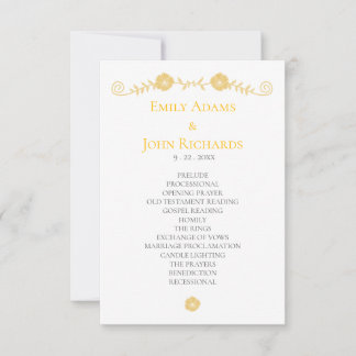 Programme de mariage floral jaune et blanc doré