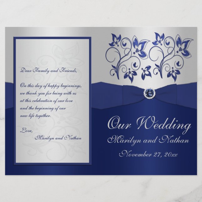 Programme de mariage floral Marine et Argent (Devant)