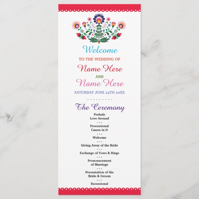 Programme de mariage floral mexicain Fiesta (Devant)