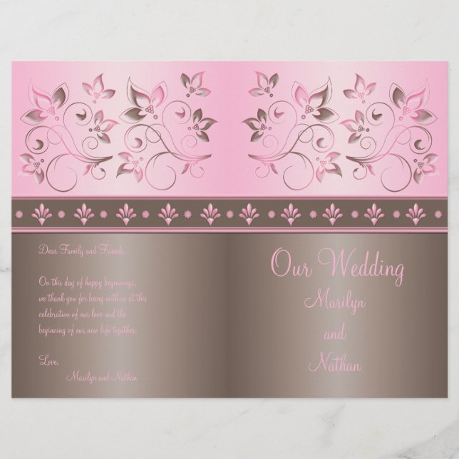 Programme de mariage floral mocha et rose (Devant)