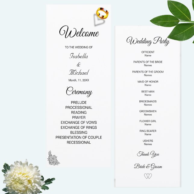 Programme de mariage floral moderne noir et blanc (Créateur téléchargé)
