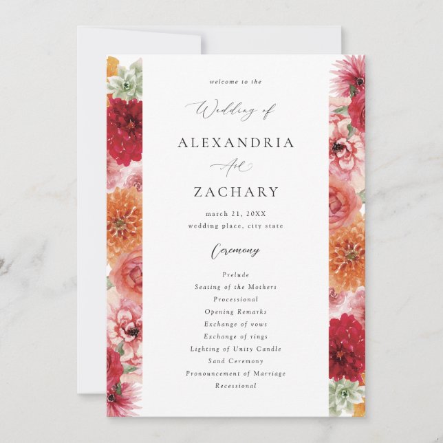 Programme de mariage floral multicolore d'été (Devant)