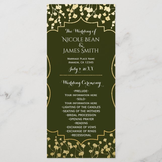 Programme de mariage floral olive à respiration de (Devant)