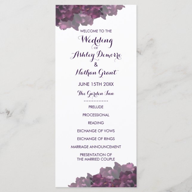 Programme de mariage floral pourpre (Devant)