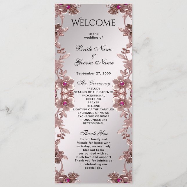 Programme de mariage floral rose (Devant)
