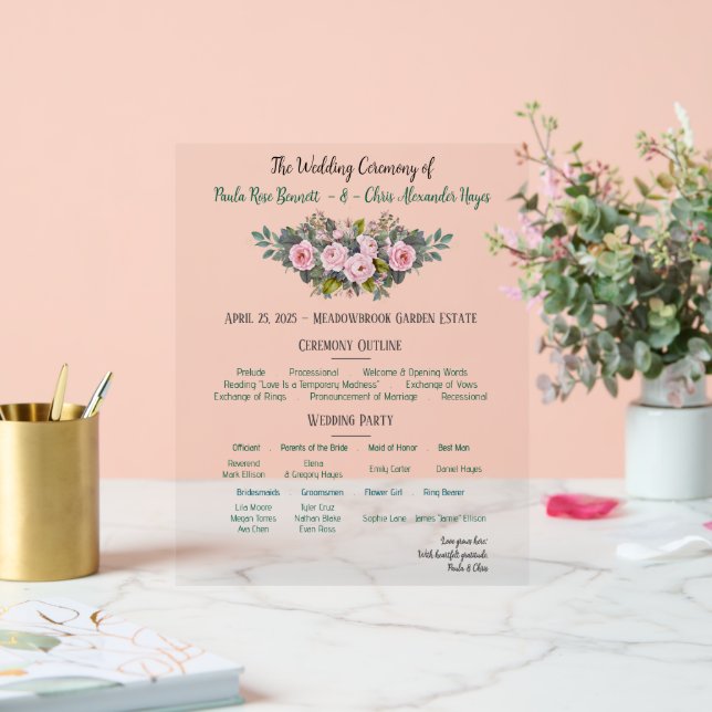 Programme de mariage floral rose (Mariage)