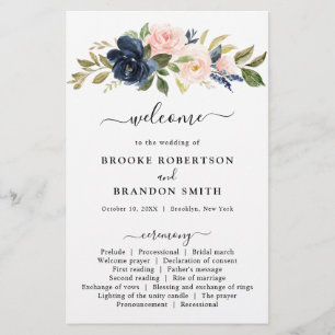Programme de mariage floral rose bleu bleu Dusty