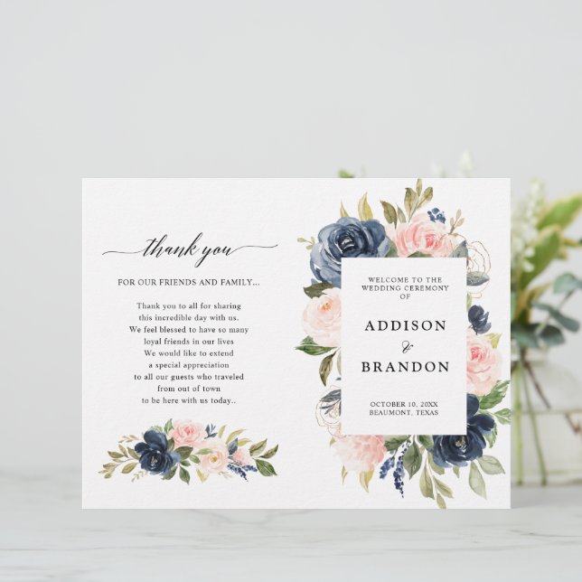 Programme de mariage floral rose bleu bleu Dusty (Debout devant)