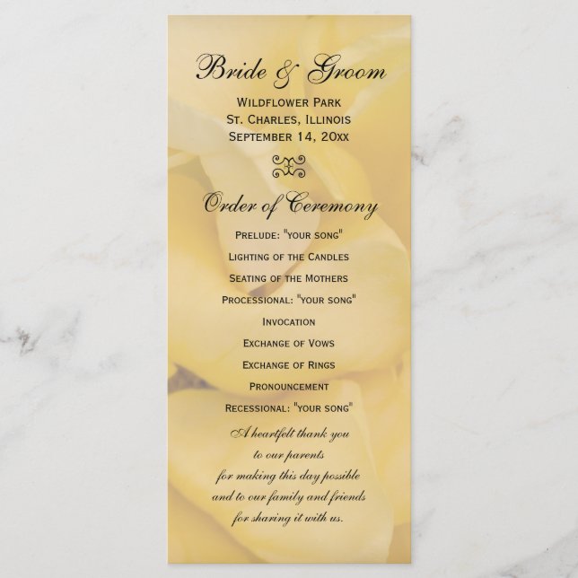 Programme de mariage floral rose jaune (Devant)