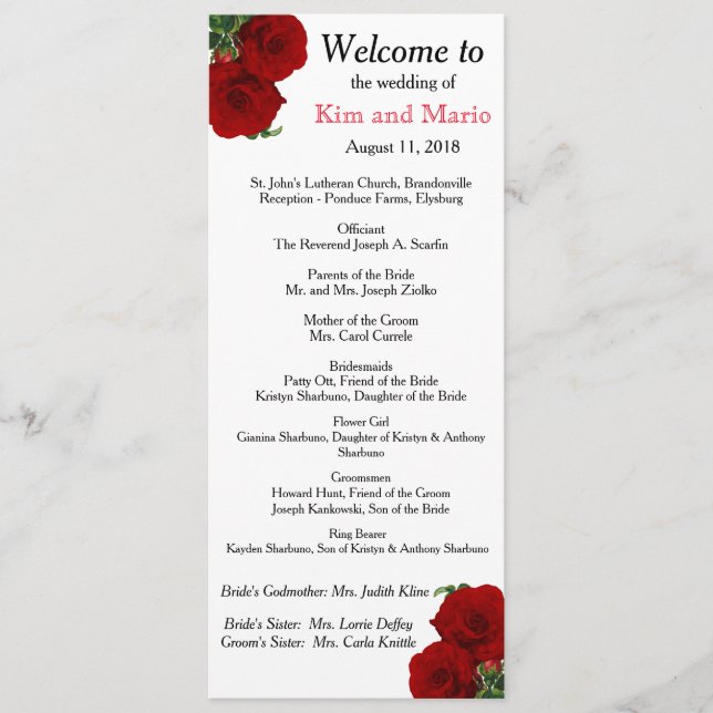 Programme de mariage floral Rose rouge profonde (Devant)
