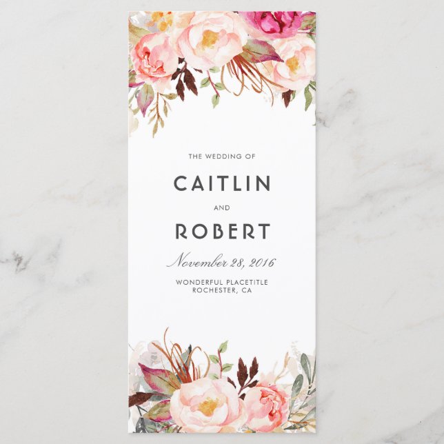 Programme de mariage floral rose vif (Devant)