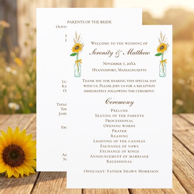 Programme de mariage floral rustique aux tournesol (Créateur téléchargé)