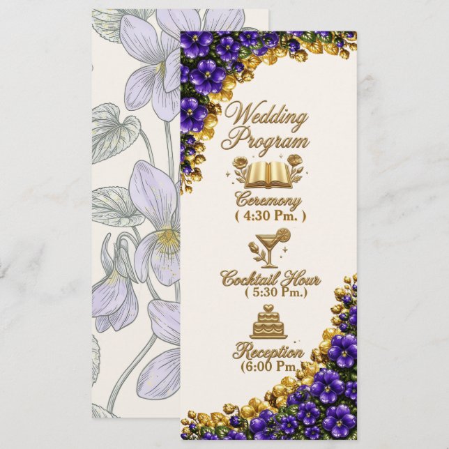 Programme de mariage floral violet bleu de l'Illin (Devant / Derrière)