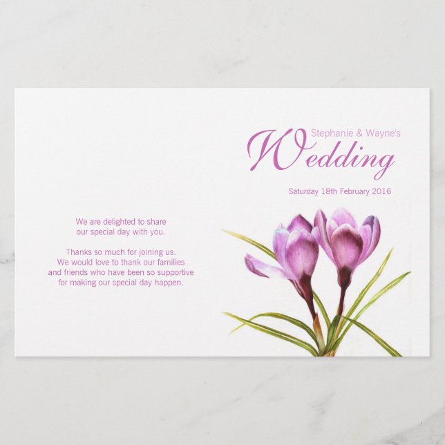 Programme de mariage floral violet de Crocus (Devant)