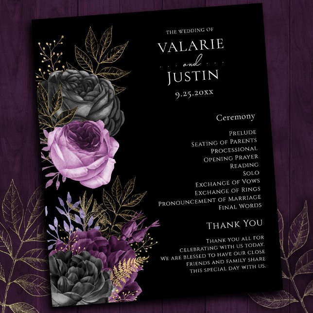 Programme de mariage floral violet et noir gothiqu (Créateur téléchargé)