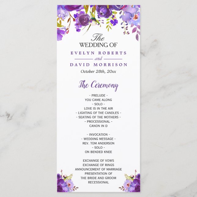 Programme de mariage floral violet ultra (Devant)