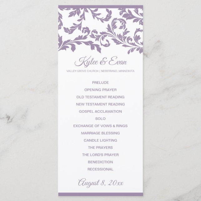 Programme de mariage florissant | Lavender Purple (Devant)