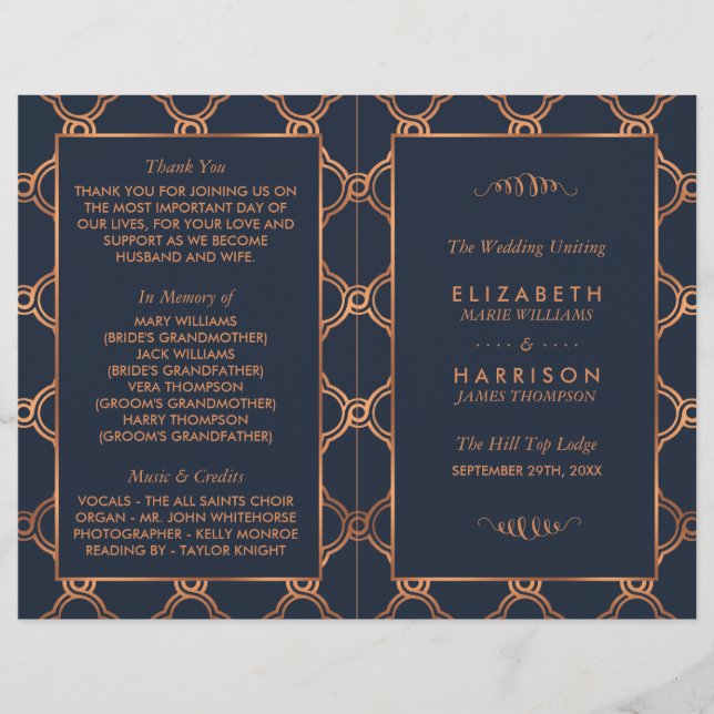 Programme de mariage Géométrique Art Déco Gatsby v (Devant)