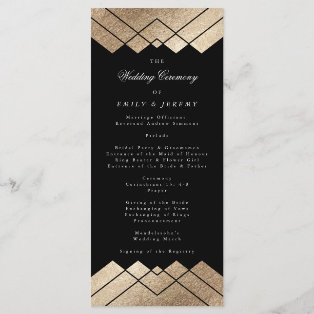 Programme de mariage Géométrique Black Gold Gatsby (Devant)