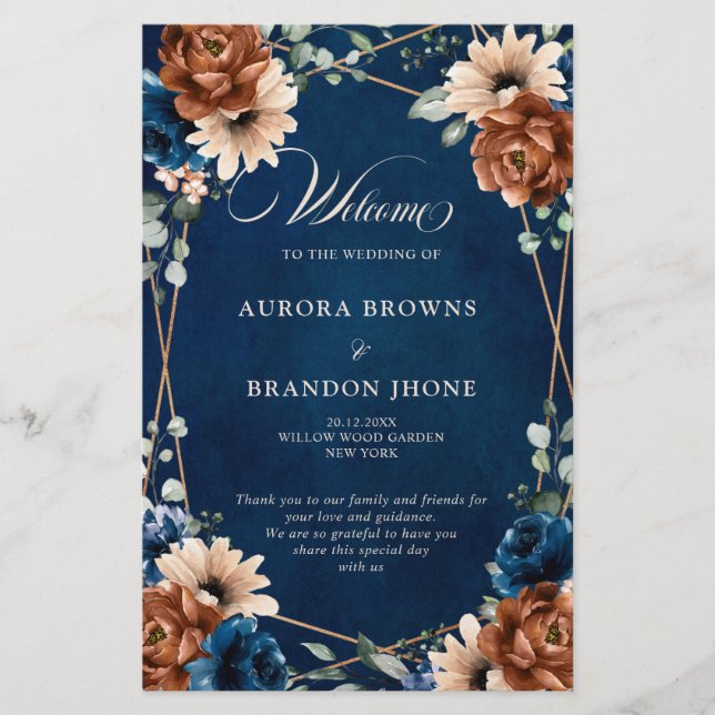 Programme de mariage géométrique bleu bleu de la M (Devant)