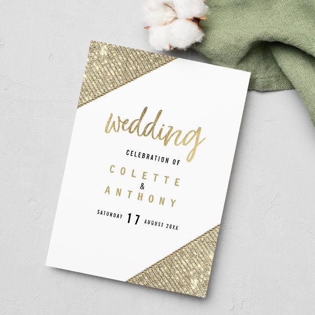 Programme de mariage géométrique pailleté or blanc (Glam white gold glitter geometric Wedding Program )