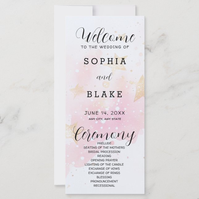 Programme de mariage Gold, Blush & Off White Stars (Devant)