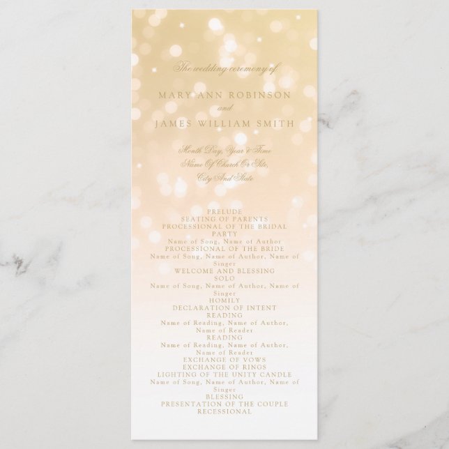 Programme de mariage Gold Bokeh Sparkle Lights (Devant)