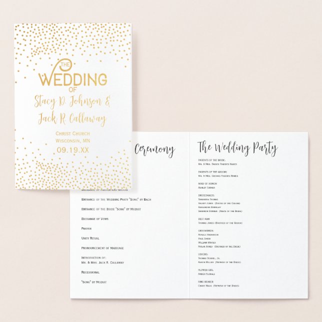 PROGRAMME DE MARIAGE Gold Confetti Typographie (Affichage)