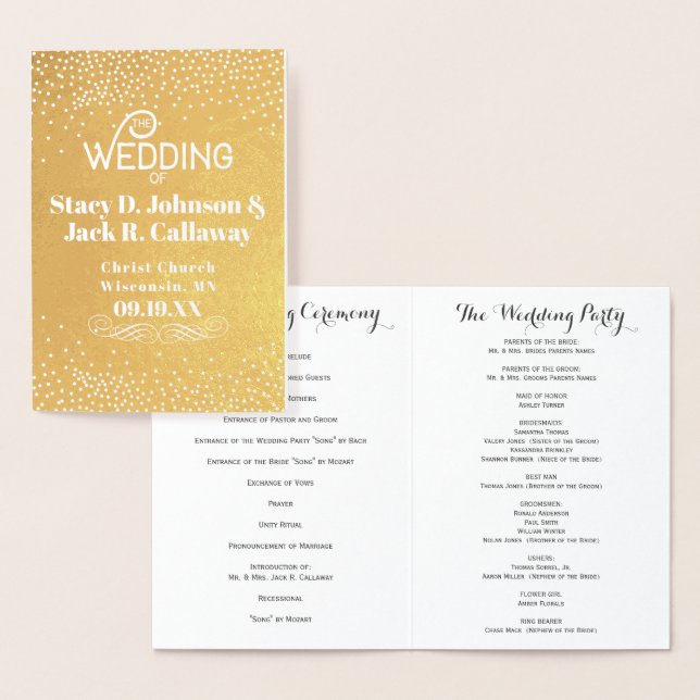 PROGRAMME DE MARIAGE Gold Confetti Typographie (Affichage)