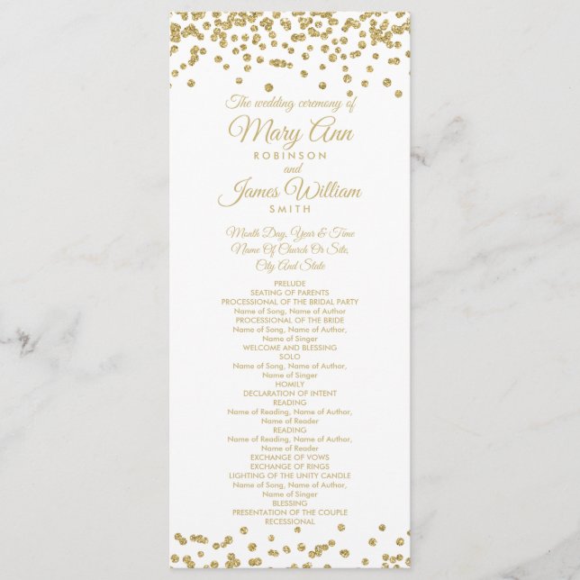 Programme de mariage Gold Faux Parties scintillant (Devant)