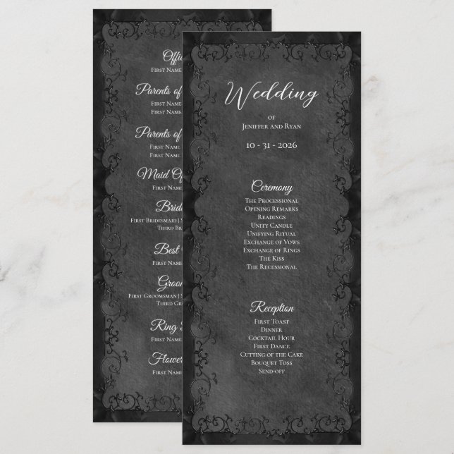 Programme de mariage gothique élégant (Devant / Derrière)